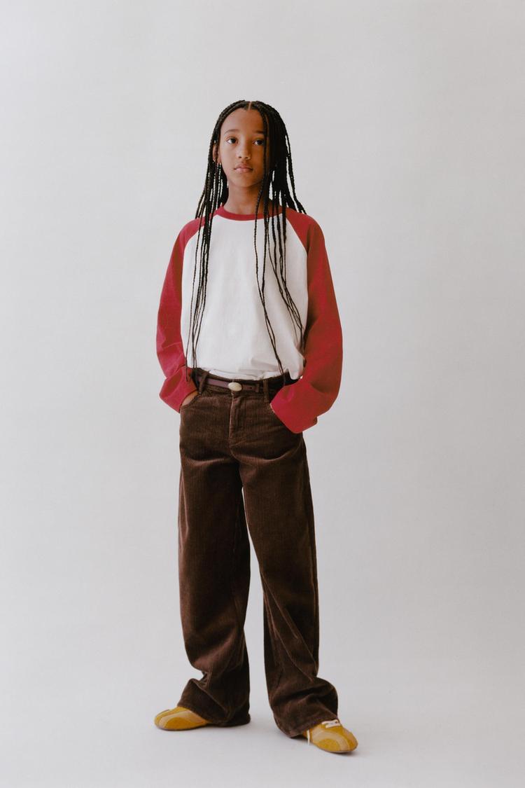 STAR CORDUROY WIDE LEG PANTS — Brown