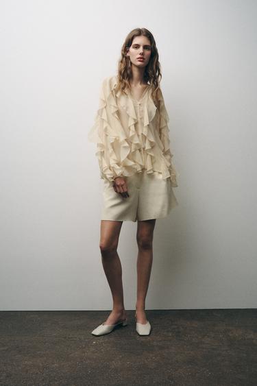 BLUZĂ CU VOLĂNAȘE ZW COLLECTION - Galben pastel de la Zara