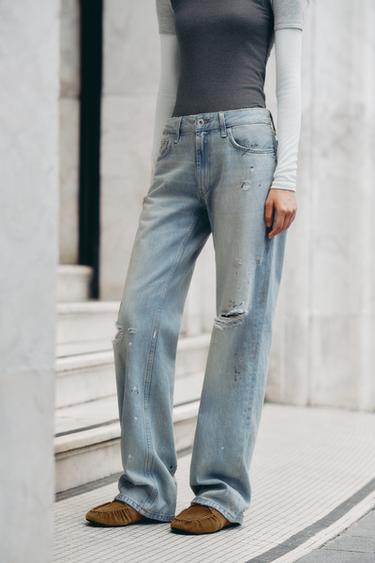 TRF MID-WAIST CROPPED STRAIGHT-LEG JEANS - Light blue by Zara