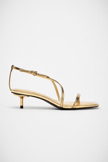 LAMINATED LEATHER STRAPPY SANDALS - Gold by Zara