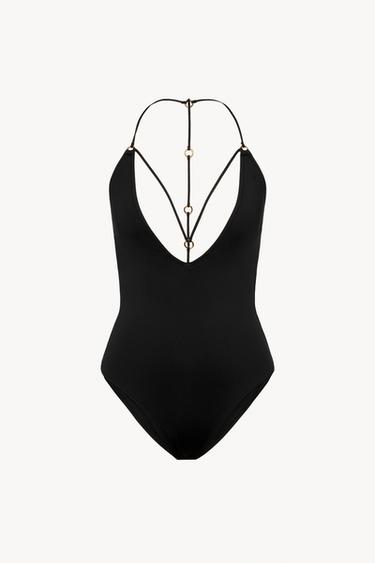 ثوب سباحة بحمالات وحلقات - أسود الخاص بـ Zara