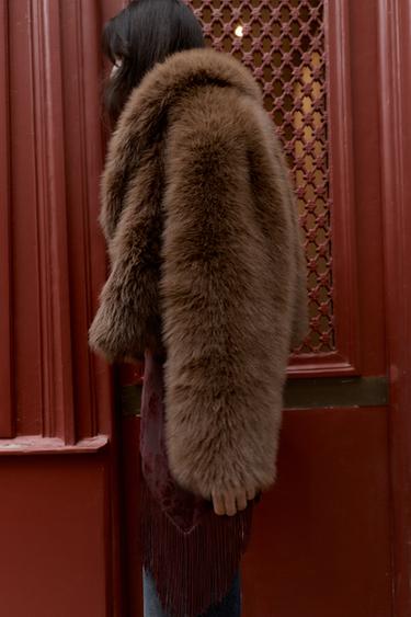 SHORT FAUX FUR COAT - Brown by Zara - Image 7