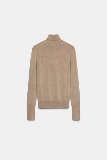 PULL BASIQUE EN MAILLE UNIE - Vison chiné de Zara - Image 4