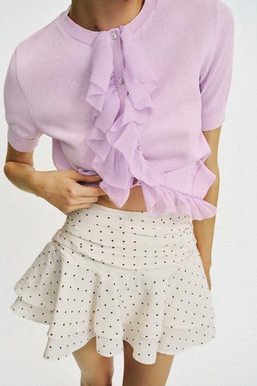 JUPE-PANTALON À VOLANTS ET POIS - Écru moyen de Zara - Image 3