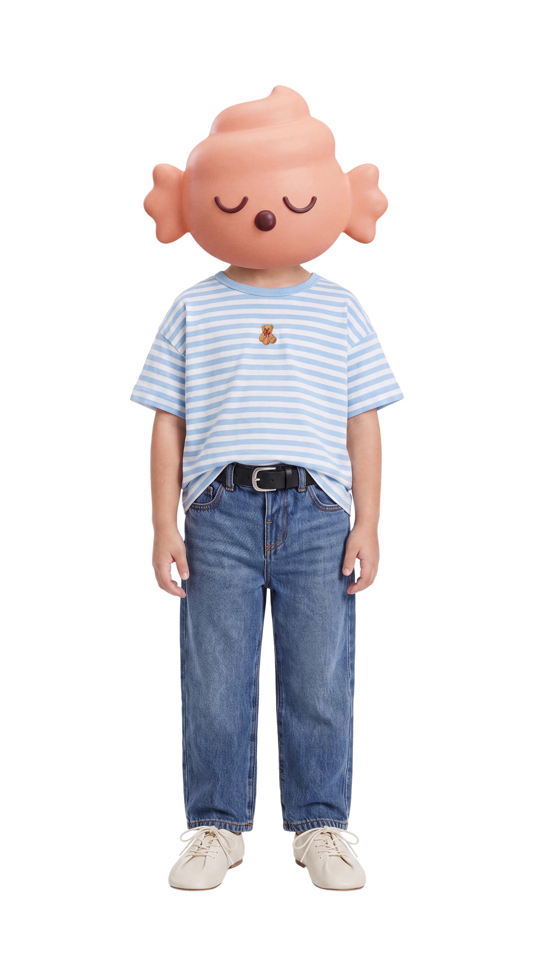 STRIPED BEAR EMBROIDERED T-SHIRT — striped