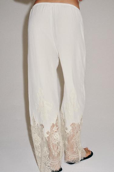 PANTALON STYLE PYJAMA EN DENTELLE ZW COLLECTION - Blanc cassé de Zara - Image 2