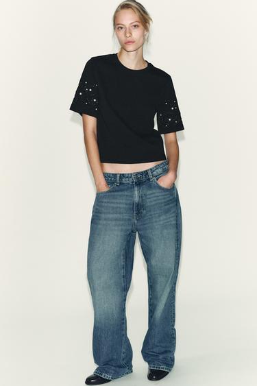 CAMISETA BORDADOS ABALORIOS - Negro de Zara