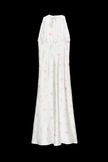 FLORAL SATIN MIDI DRESS - White / Pink by Zara
