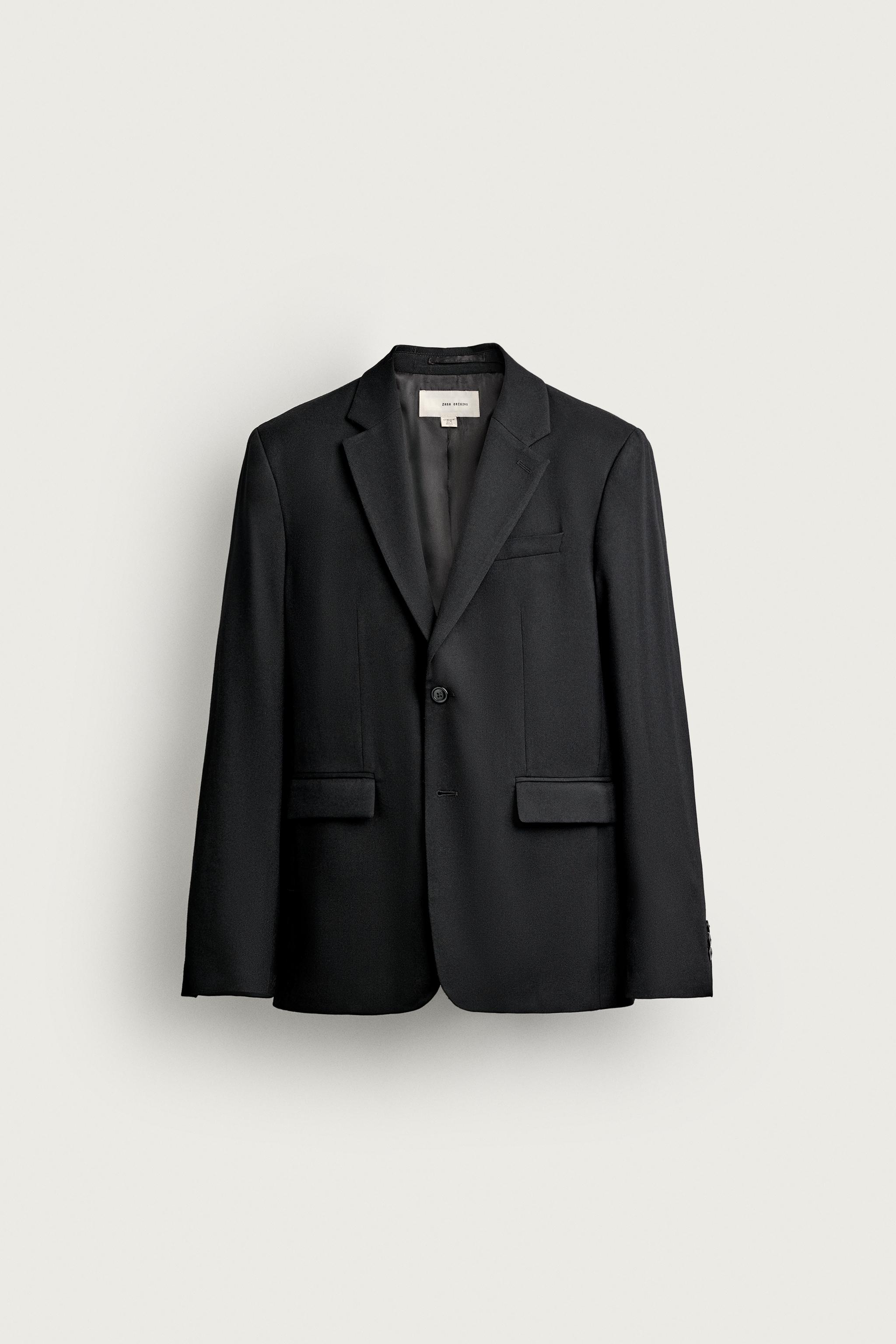 100% WOOL REGULAR FIT SUIT BLAZER — Black