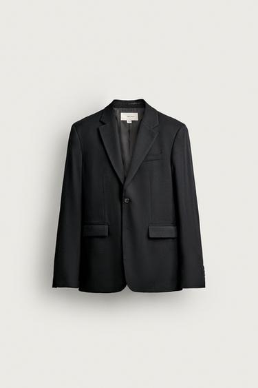 Zara 100% WOOL REGULAR FIT SUIT BLAZER - Black
