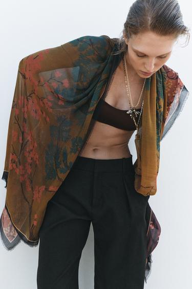 PRINTED MODAL SCARF - Tobacco by Zara