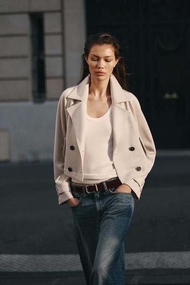SHORT FAUX SUEDE TRENCH COAT - Ecru by Zara