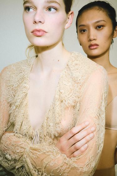 CAMICIA PIZZO ROUCHES ZW COLLECTION LIMITED EDITION - Écru di Zara