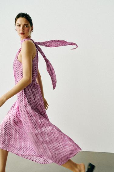 POLKA DOT HALTER MIDI DRESS - Pink / Lilac by Zara