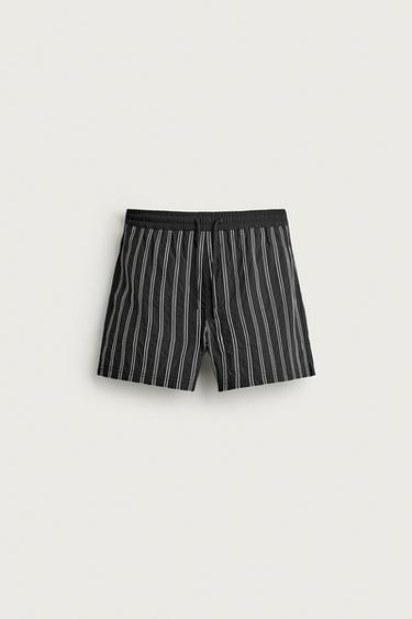 BAÑADOR MEDIO RAYAS BORDADAS - Negro de Zara