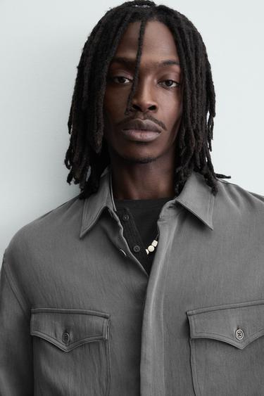 CHEMISE FLUIDE À POCHES - Gris de Zara - Image 4