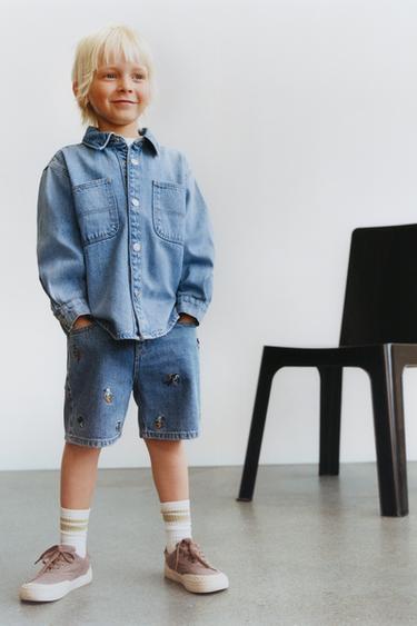 JEANS-OVERSHIRT MIT ABNEHMBARER KAPUZE - Mittelblau von Zara