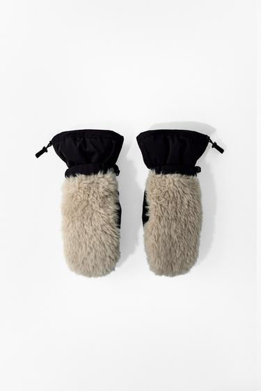 Zara FAUX FUR POLARTEC® MITTENS SKI COLLECTION - Mink
