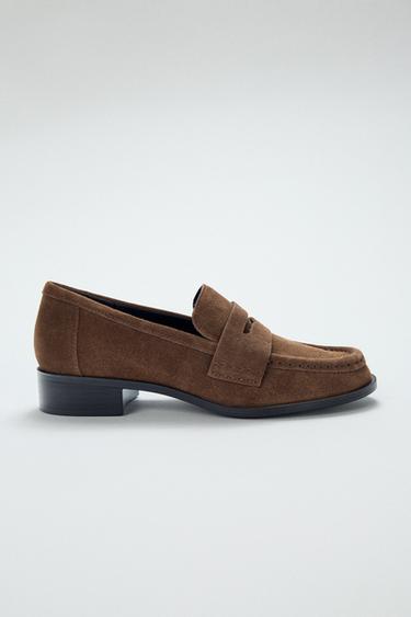 SPLIT SUEDE PENNY LOAFERS - Dark tan by Zara