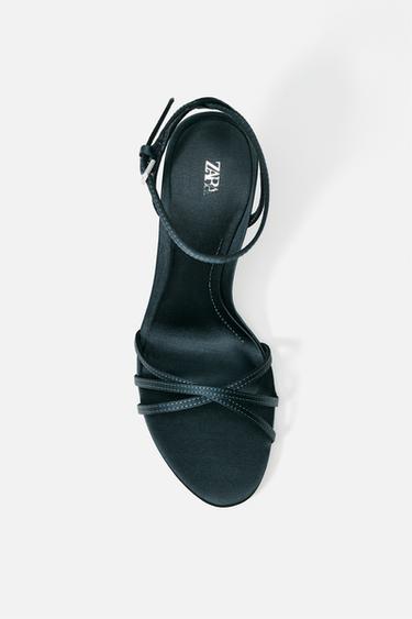 SATIN-EFFECT STRAPPY HEELED SANDALS - Deep Blue by Zara