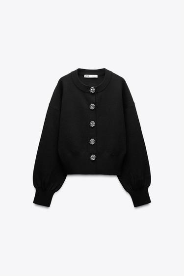 GILET EN MAILLE À GROS BOUTONS - Noir de Zara - Image 2