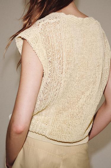 KNIT V-NECK WAISTCOAT TOP - Ecru by Zara - Image 2