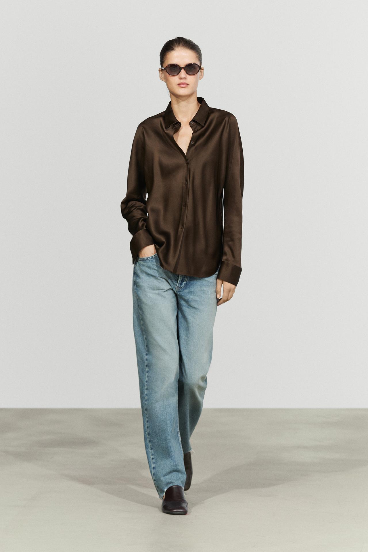 Flowing satin shirt — Toffee