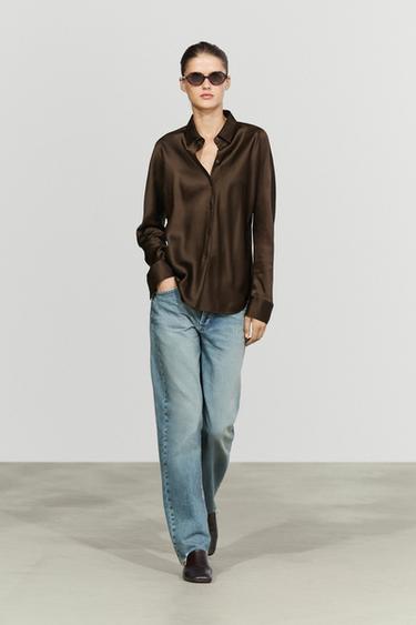 Flowing satin shirt — Toffee 1