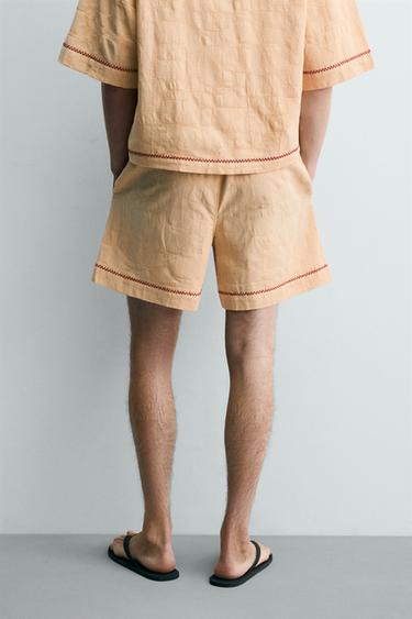 SHORT RELAXED FIT JACQUARD BRODÉ - Sable de Zara - Image 2