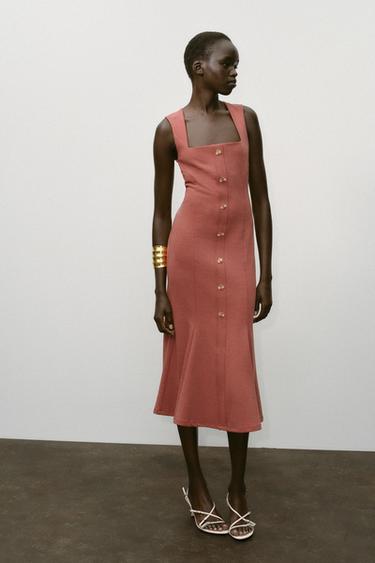 ROBE PIQUÉE BOUTONS - Orange de Zara