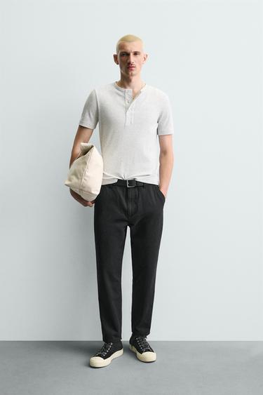 PANTALON CARROT FIT DÉLAVÉ - Noir de Zara