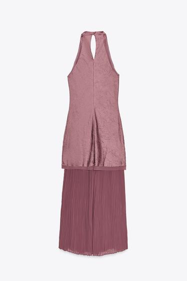 PLEATED CONTRAST MIDI DRESS - MARSALA by Zara - Image 5
