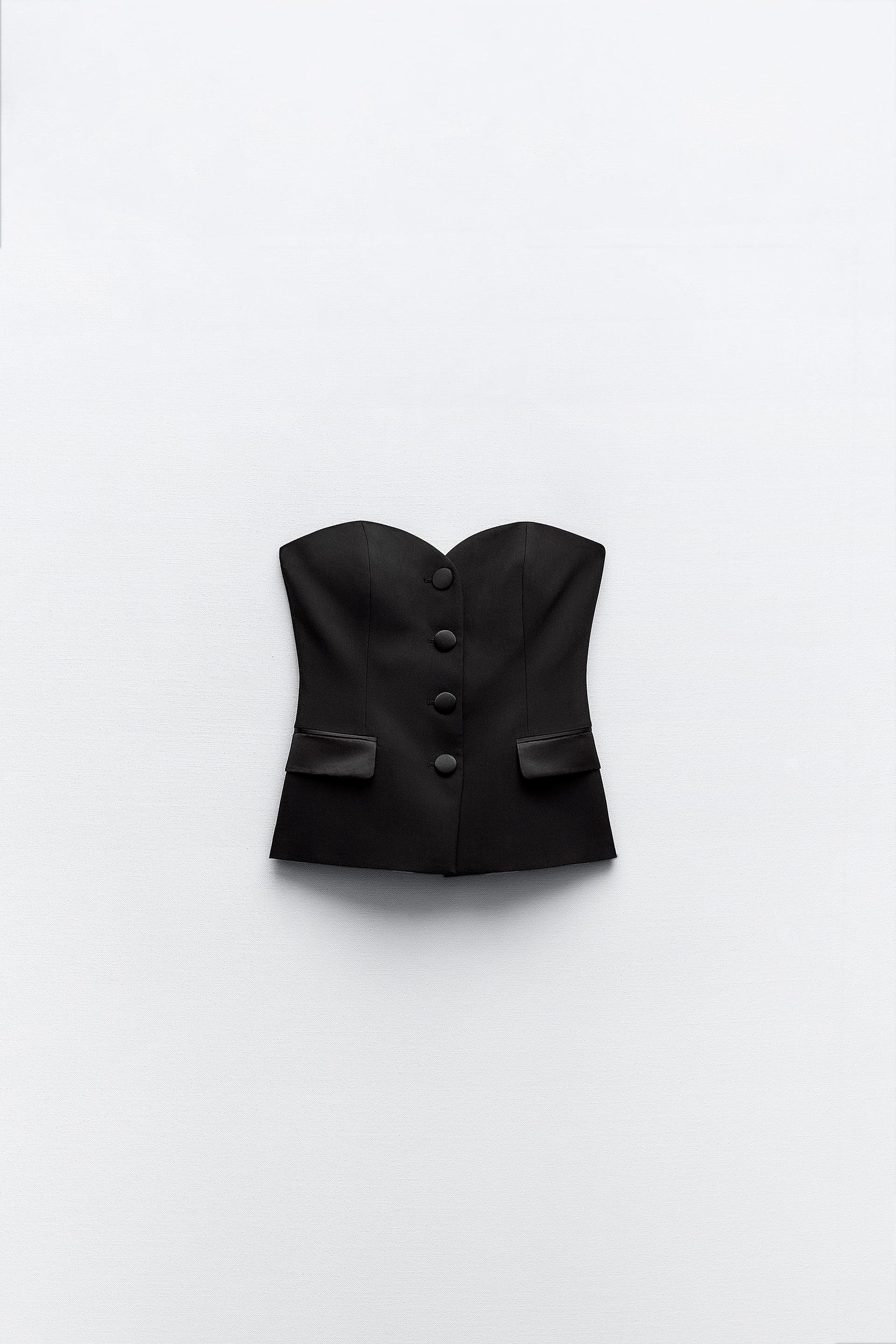 Zara - Zara Black Corset Style Satin Effect Bodysuit on Designer Wardrobe