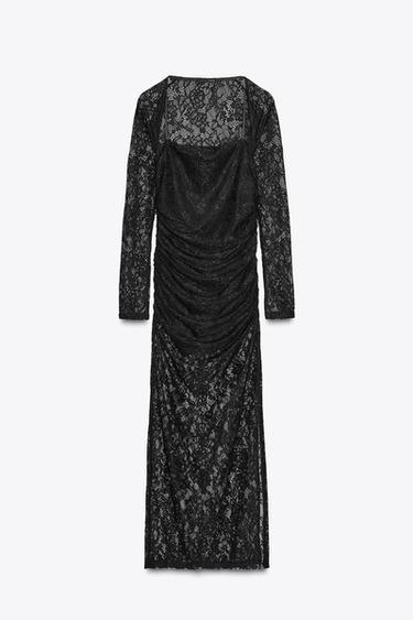 ROBE MIDI EN DENTELLE À MANCHONS - Noir de Zara - Image 5