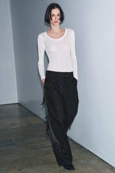 FRINGED TROUSERS ZW COLLECTION LIMITED EDITION - Black by Zara
