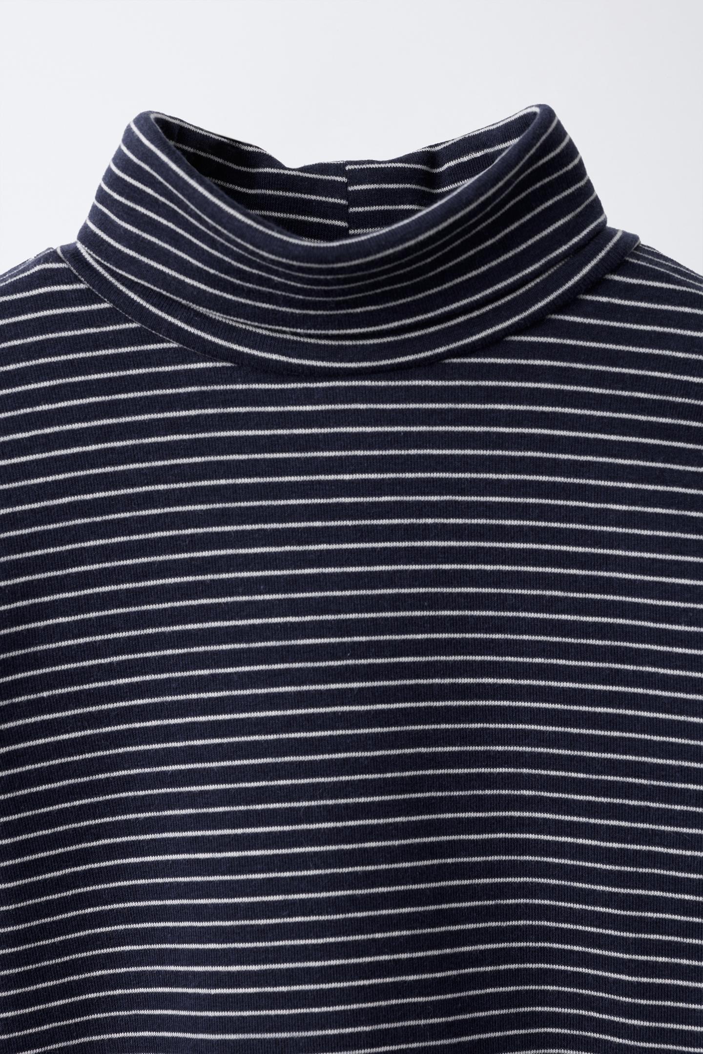 Детская футболка Zara Striped Cotton and Modal Turtleneck, цвет: Тёмно-синий — фото 3