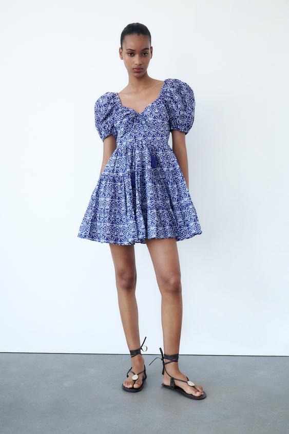 SHORT PRINTED DRESS - Blue/White | ZARA Australia