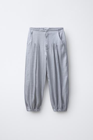 WRINKLED-EFFECT SATIN SAROUEL TROUSERS - Silver by Zara