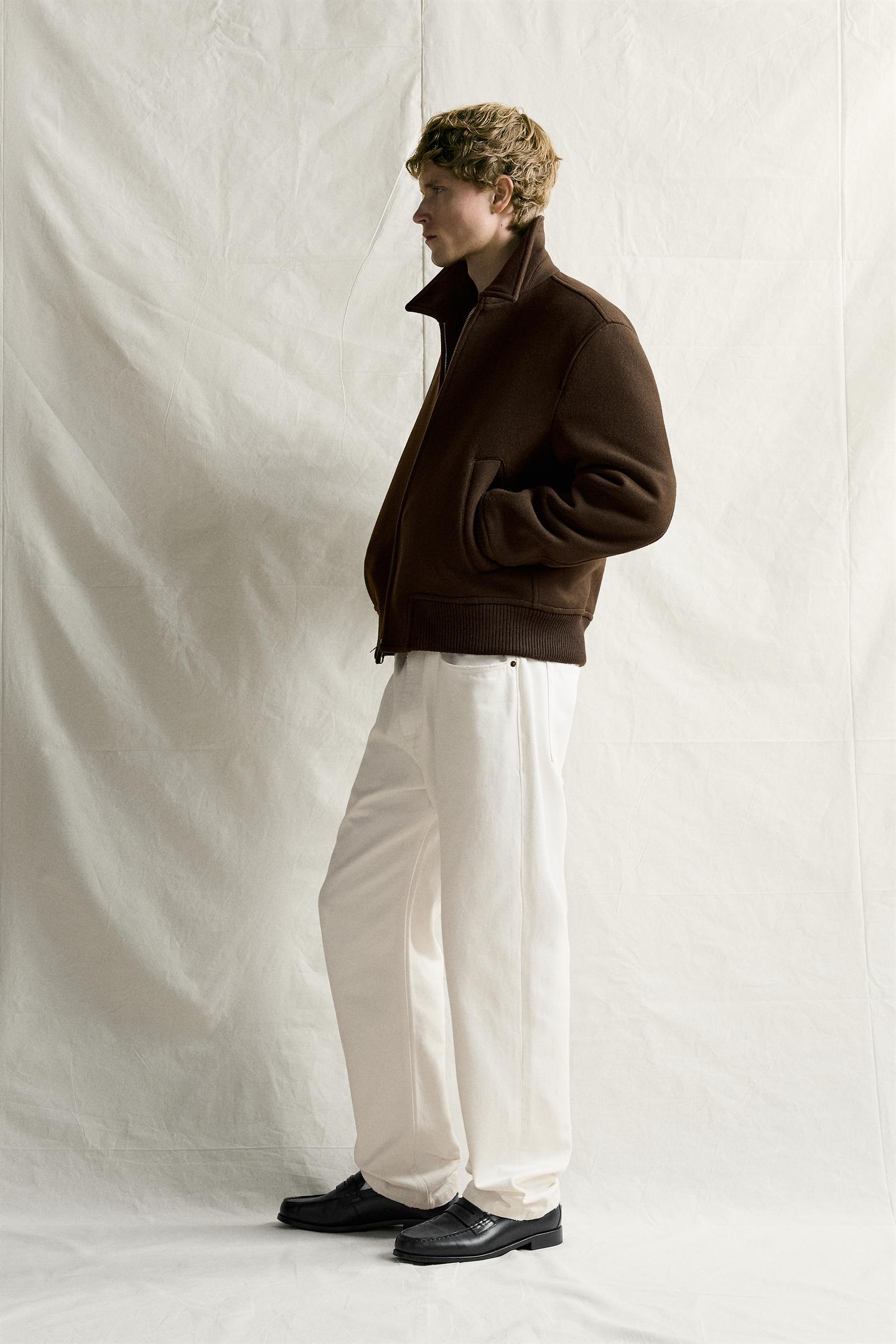 Мужская куртка Zara Wool Blend Regular Fit, цвет: Чёрный / Коричневый — фото 4