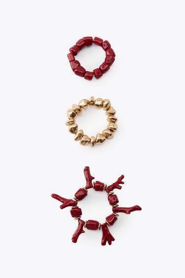 PACK DE 3 PULSEIRAS ELÁSTICAS DE CORAL - Vermelho da Zara