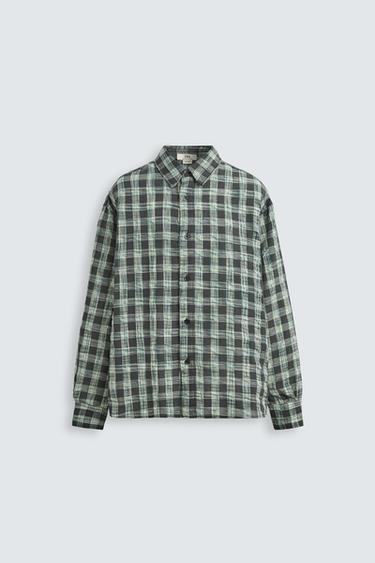Zara WRINKLE EFFECT PLAID SHIRT - Green / Blue