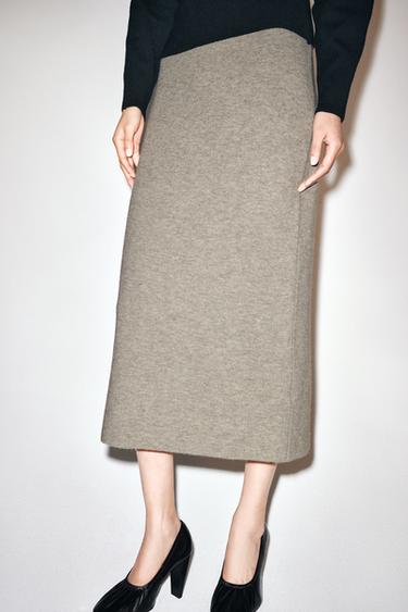 KNIT MIDI SKIRT — Taupe gray 2