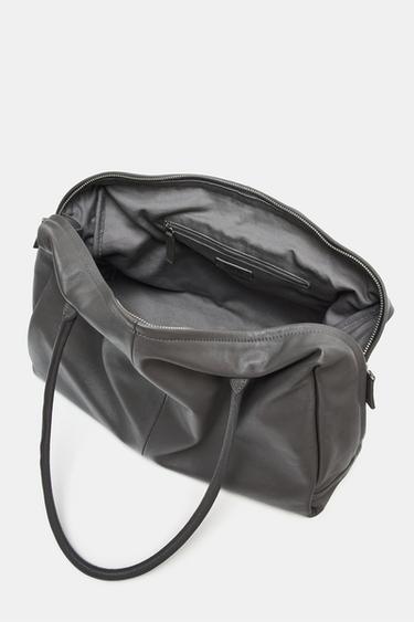 MAXI LEATHER BOWLING BAG - Grey by Zara - Image 7