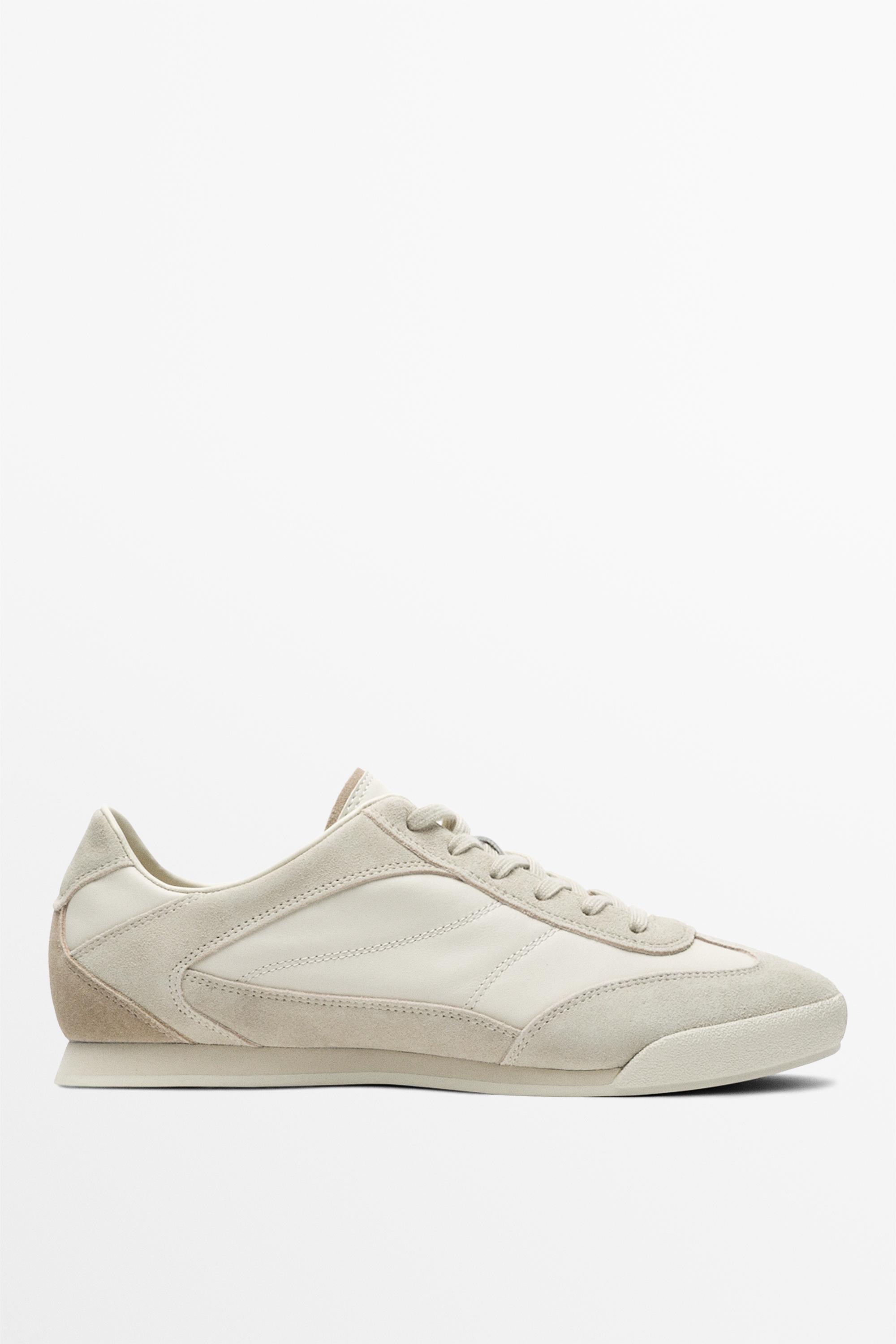 Contrast leather trainers — White