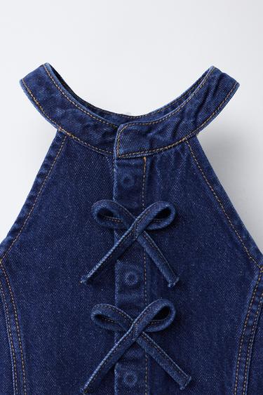 TOP DENIM LAZOS - Azul de Zara