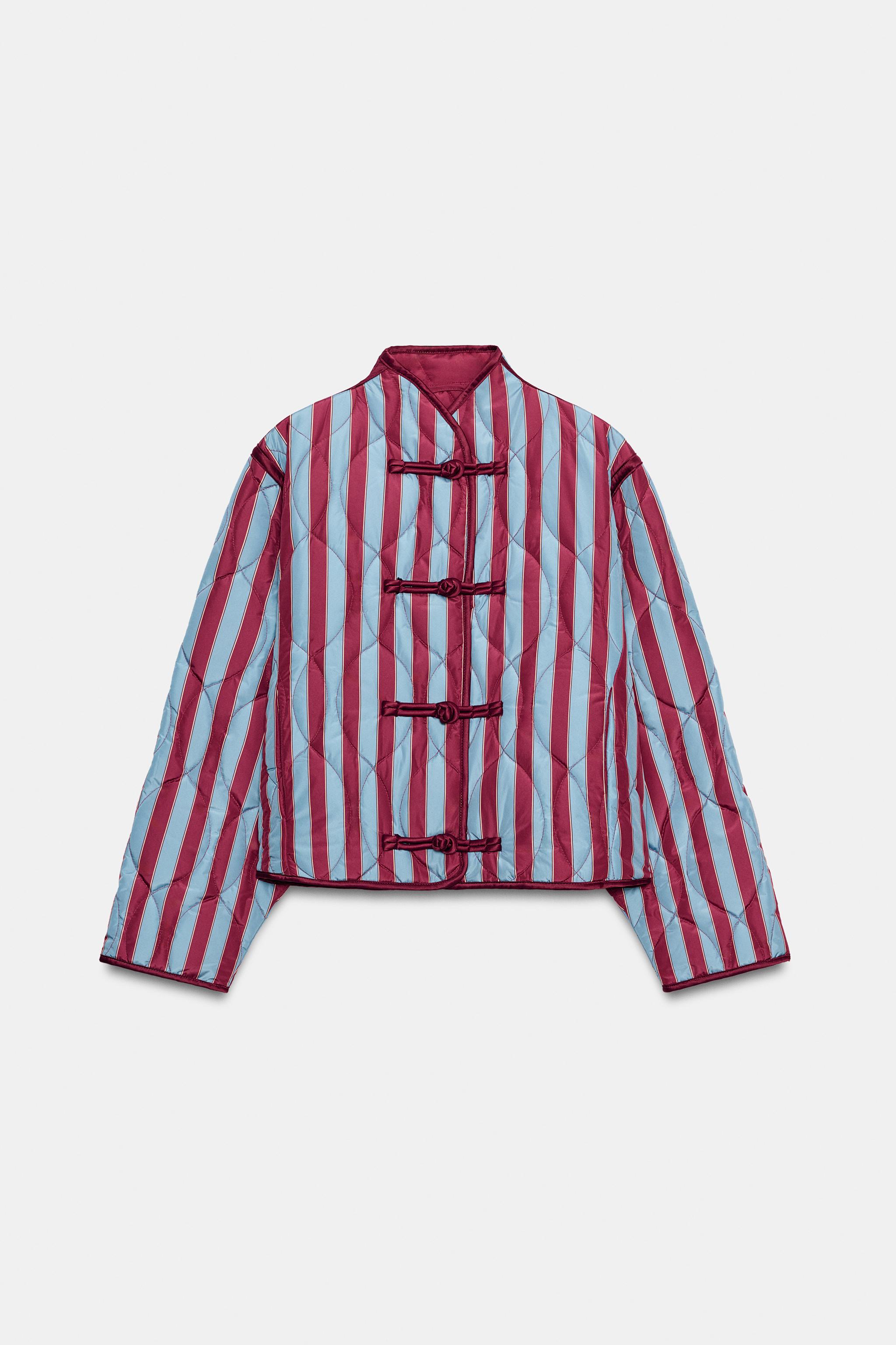STRIPED QUILTED JACKET WITH FROG FASTENINGS - Dark khaki | ZARA