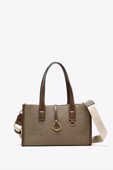 WOVEN TOTE BAG - Taupe Grey by Zara