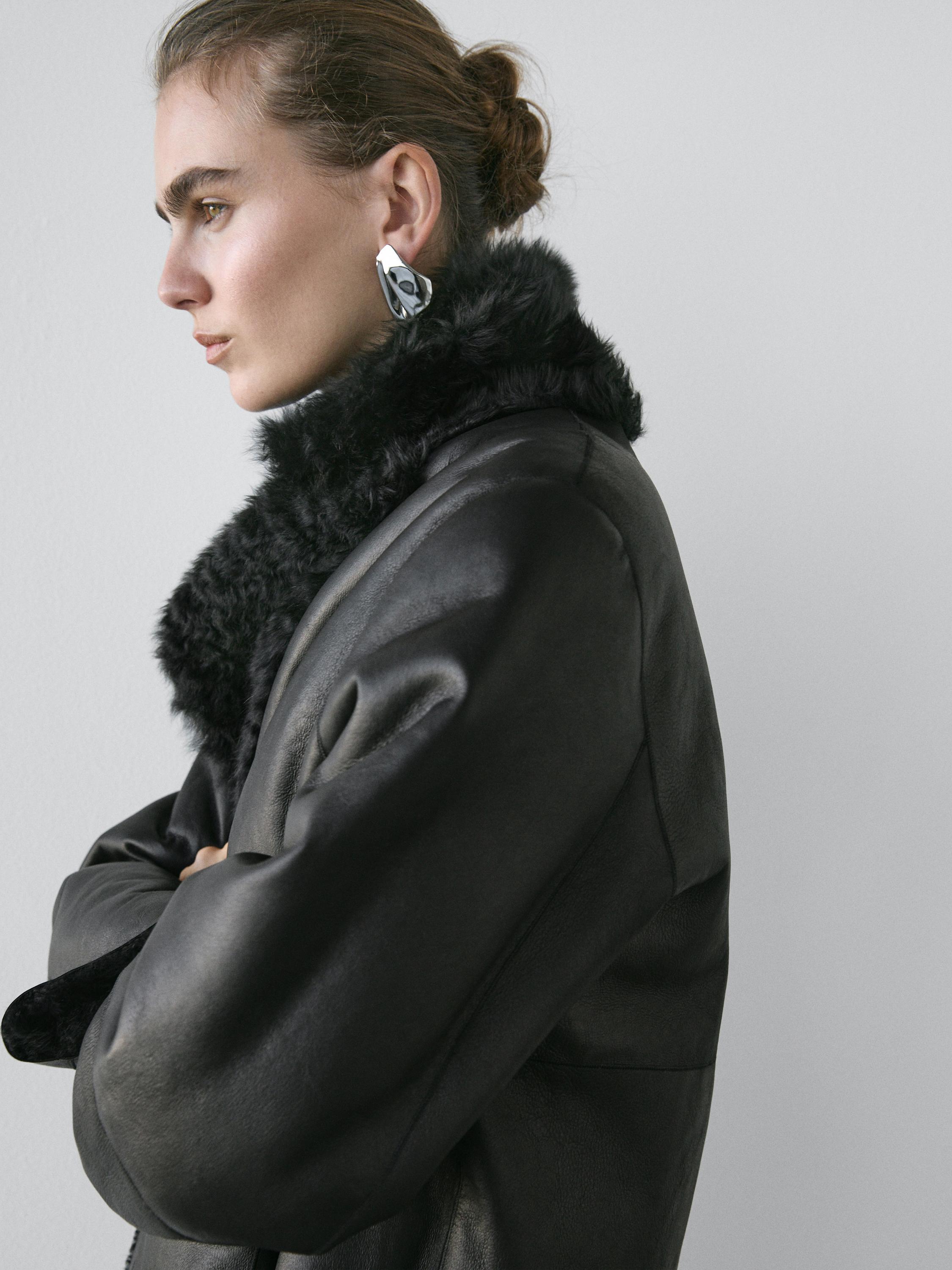 Sheepskin leather coat with lapel collar - STUDIO
