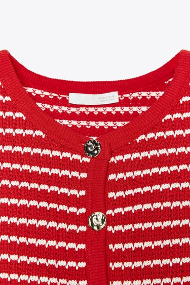 TOP GILET JACQUARD BOUTONS - Blanc / Rouge de Zara - Image 8