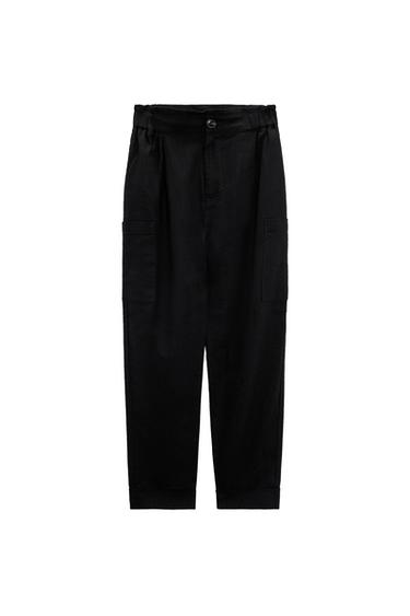 LINEN BLEND BAGGY TROUSERS
